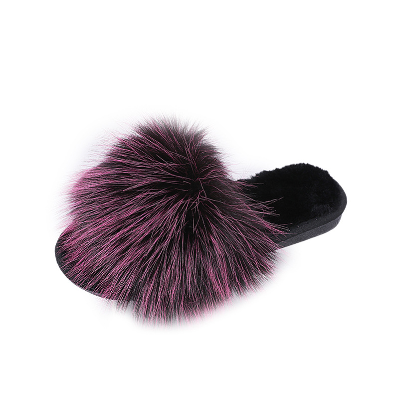 2024新款长毛绒拼色平底毛毛拖鞋女秋冬居家室内地板拖外贸一字拖详情38