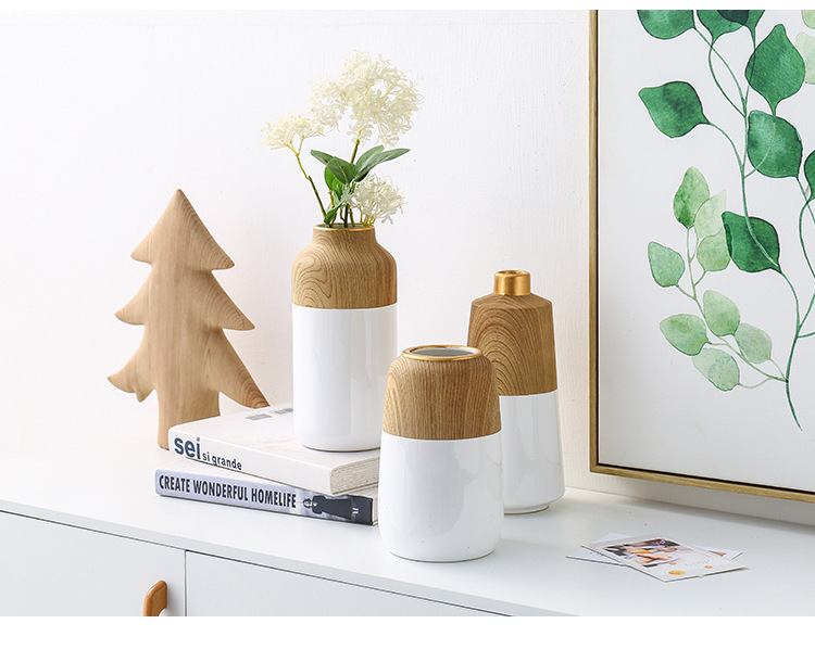 chinagoods Nordic minimalist living room ornaments, modern entrance TV, wine cabinet, vase, room dried flower decoration, soft furnishings, spliced wood grain pic 6