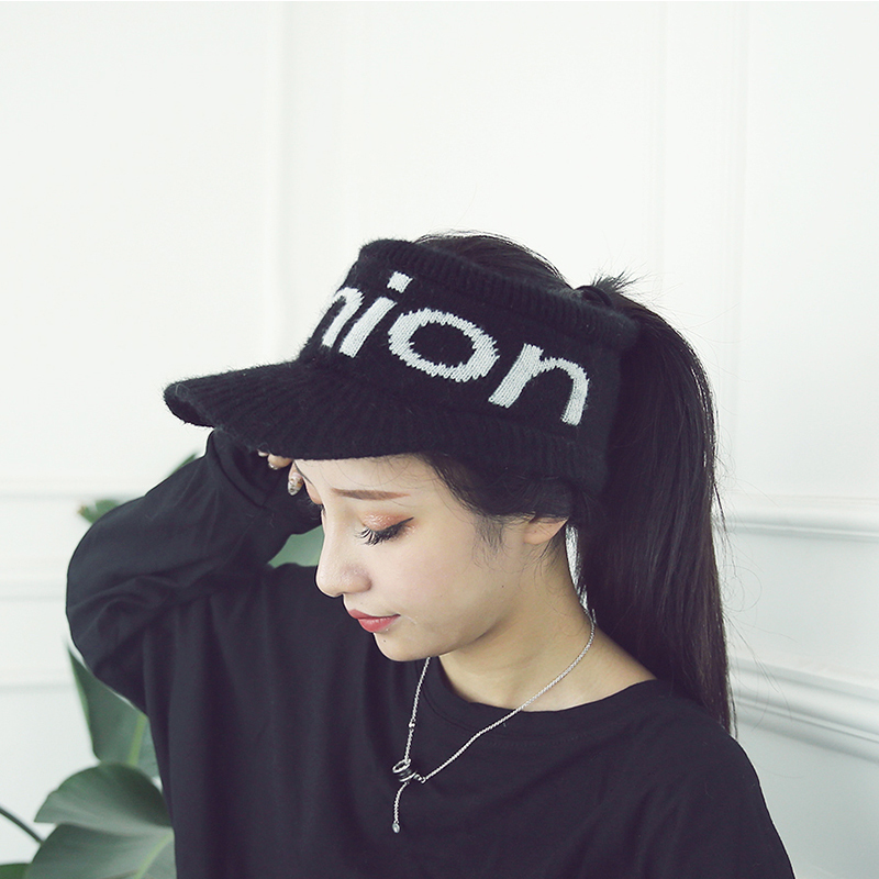La versión coreana de punto letras empty top sombrero de pato mujer otoño invierno sombrero de moda versátil ins marca de moda sin top sombrero de hilo pic 2