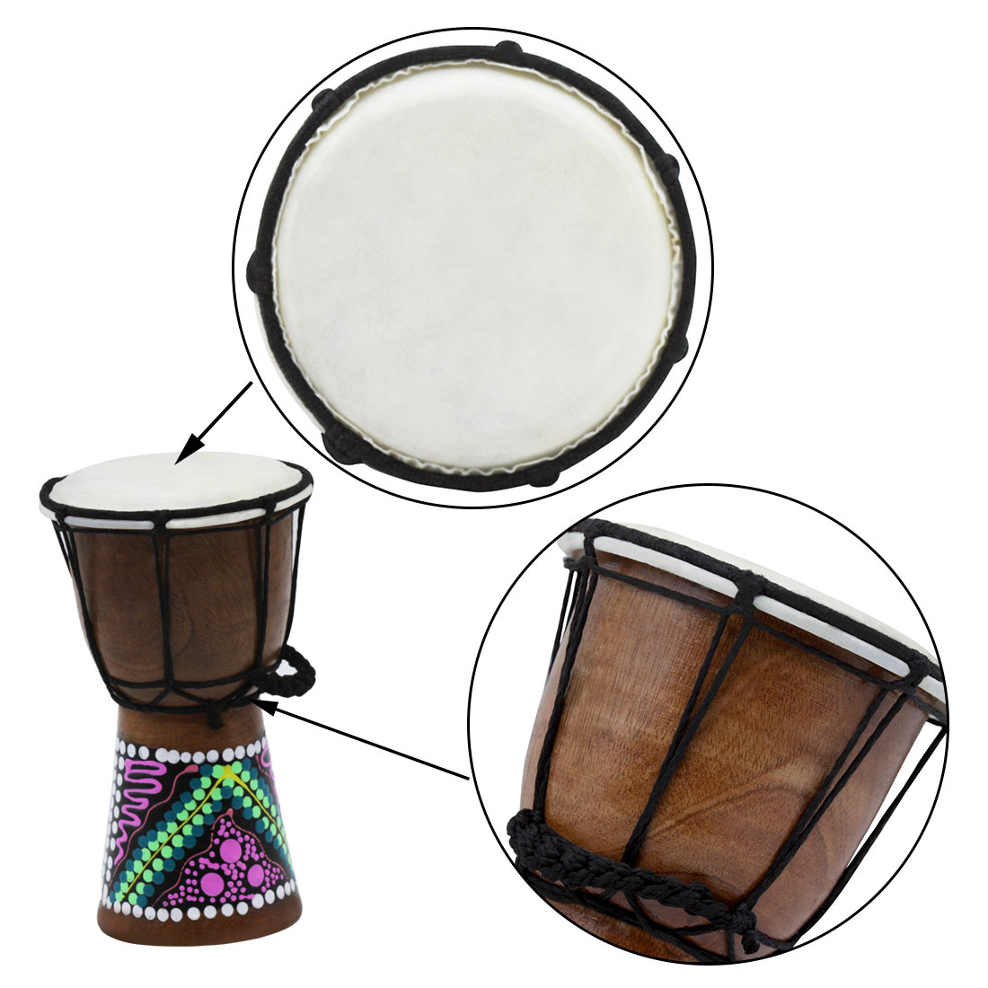 Wholesale handcrafted 4-inch African drums for children, adults, beginners, Lijiang hand drums, percussion instruments, 4-inch African drums, random pic 24