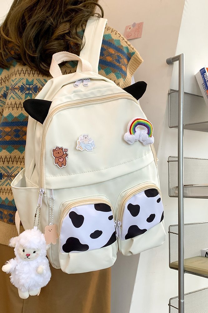 Japanese-style ins campus school style, fresh and cute, cute cow with earbuds, soft girl schoolbag, funny student backpack pic 65