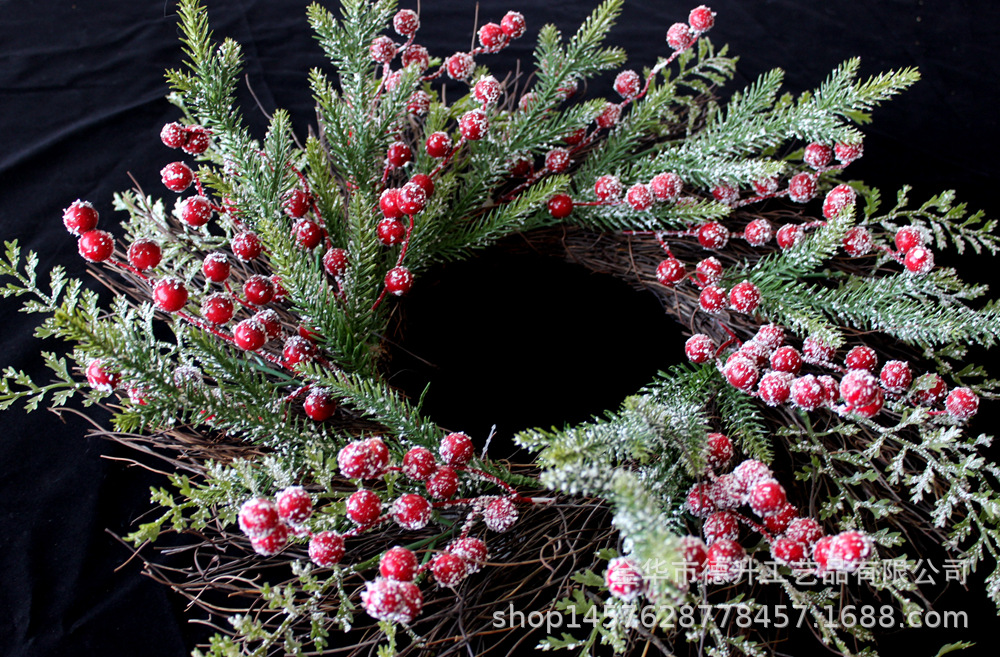 Desheng Thanksgiving Decoration Cross-border e-commerce Amazon Red Fruit, Snow, Frost, snow Powder Flower Wreath Christmas decoration pic 19
