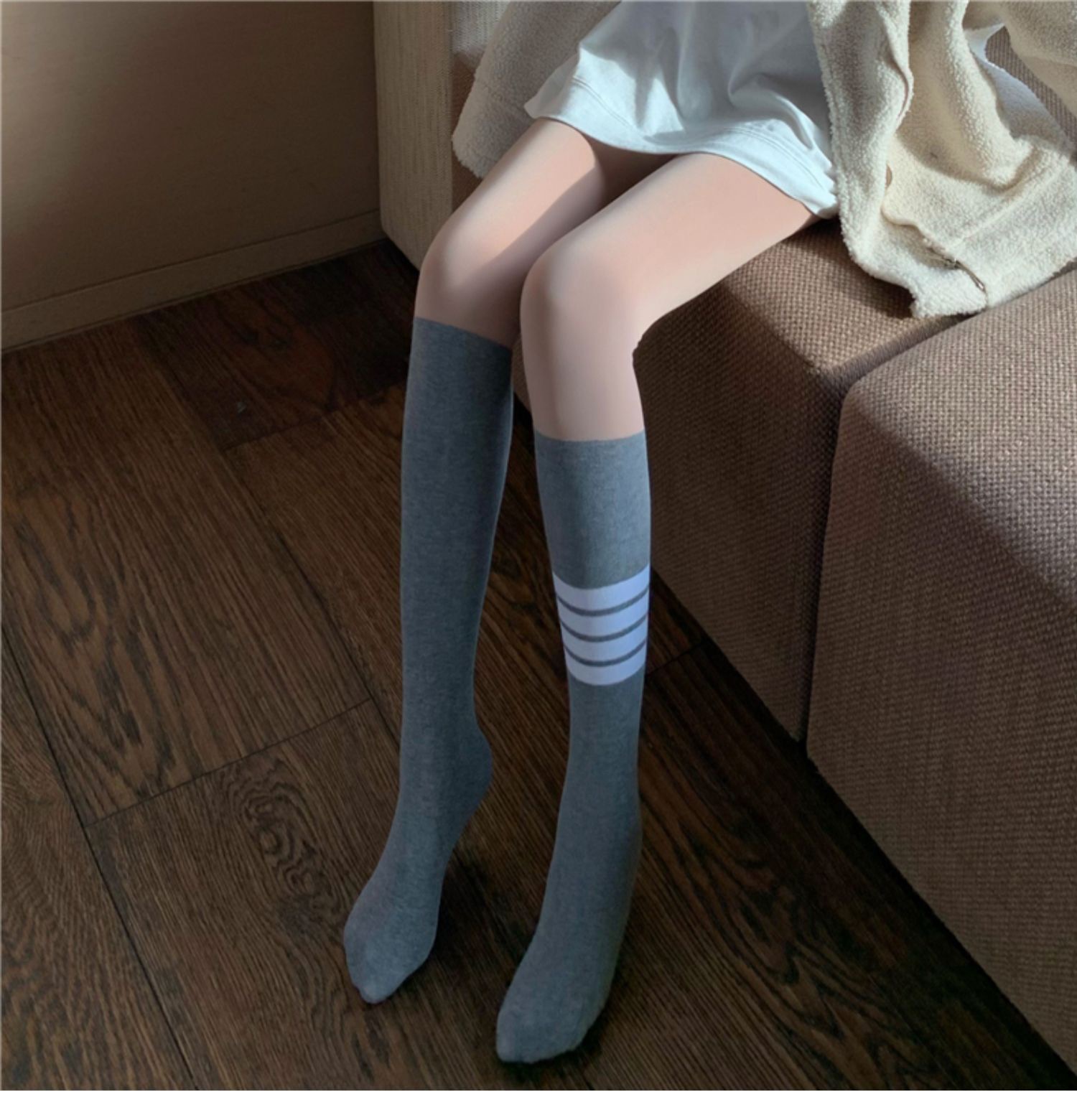 Spring and autumn base stockings patchwork style faux mid-calf thickened and fleece stockings are a fashionable and light-sensitive leg accessory pic 4