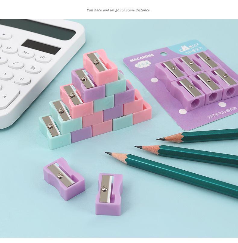 Macaron-colored bagged single-hole square pencil sharpeners for children and primary school students, manual plastic pencil sharpeners wholesale pic 8