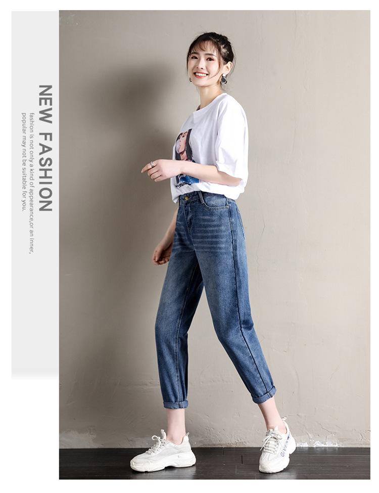 2020 Spring Collection S87# Real photos of the new straight-leg jeans, trendy Korean student high-waisted loose dad pants for women pic 24