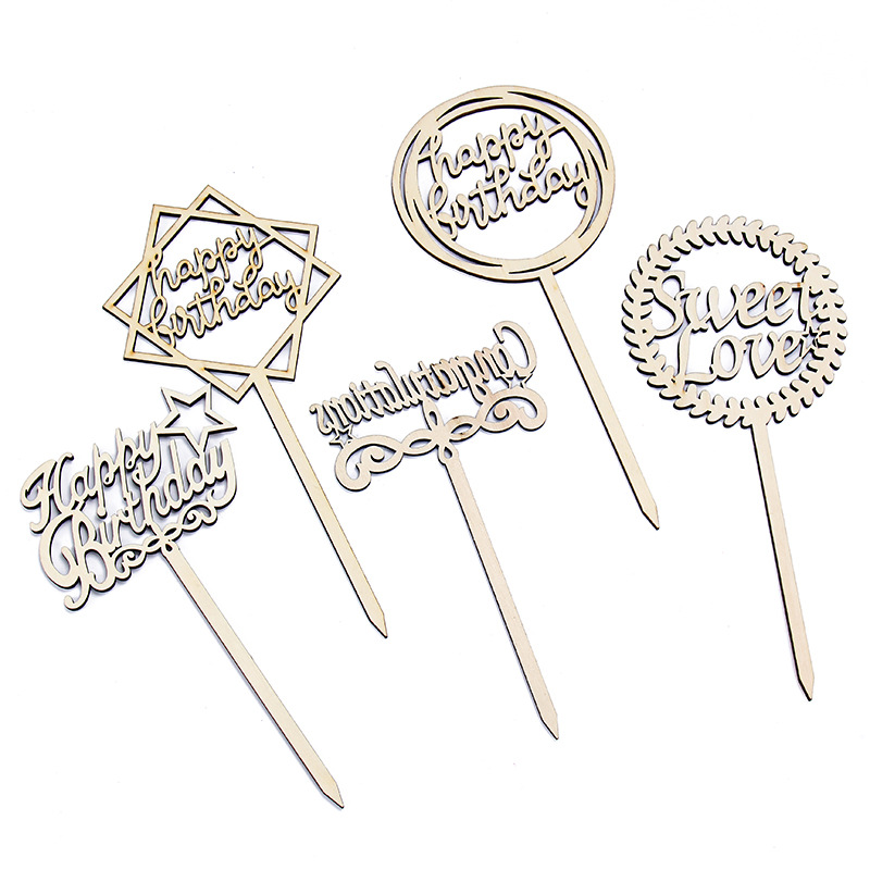 Creative wooden laser DIY cake inserts for birthdays, weddings, parties, graduation ceremonies, and natural wood color cake inserts pic 4