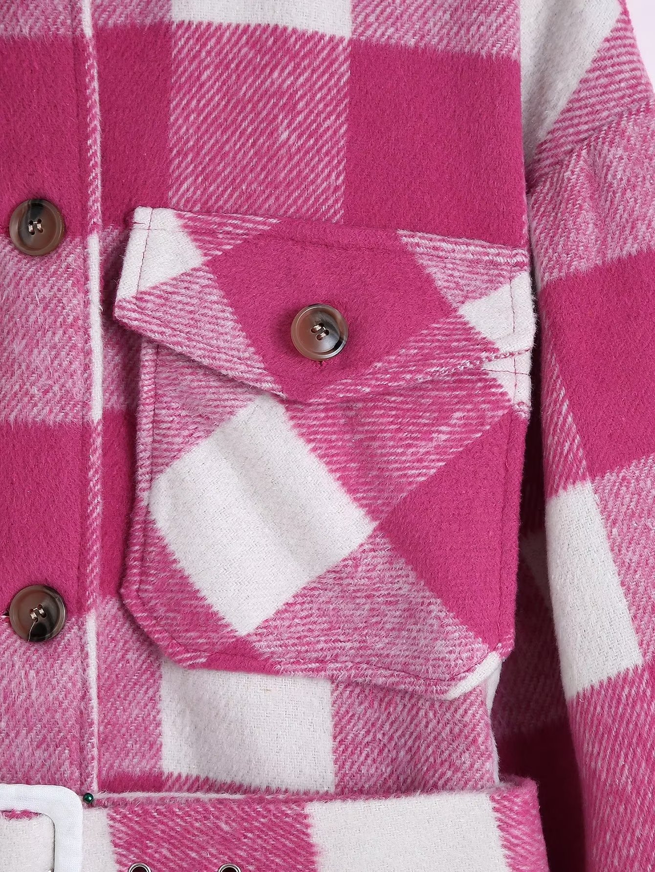 T2024跨境时尚女装 2022秋季新品 腰带格子毛呢宽松外套 5270女式详情12