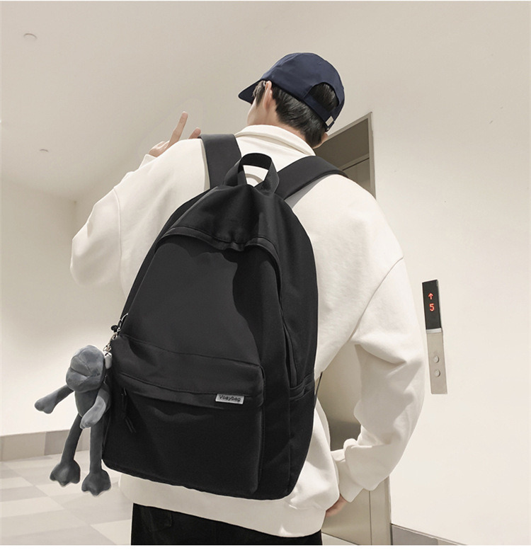 A large-capacity, ins, trendy and cool, canvas, simple grey backpack for boys in junior high school, senior high school and college pic 12