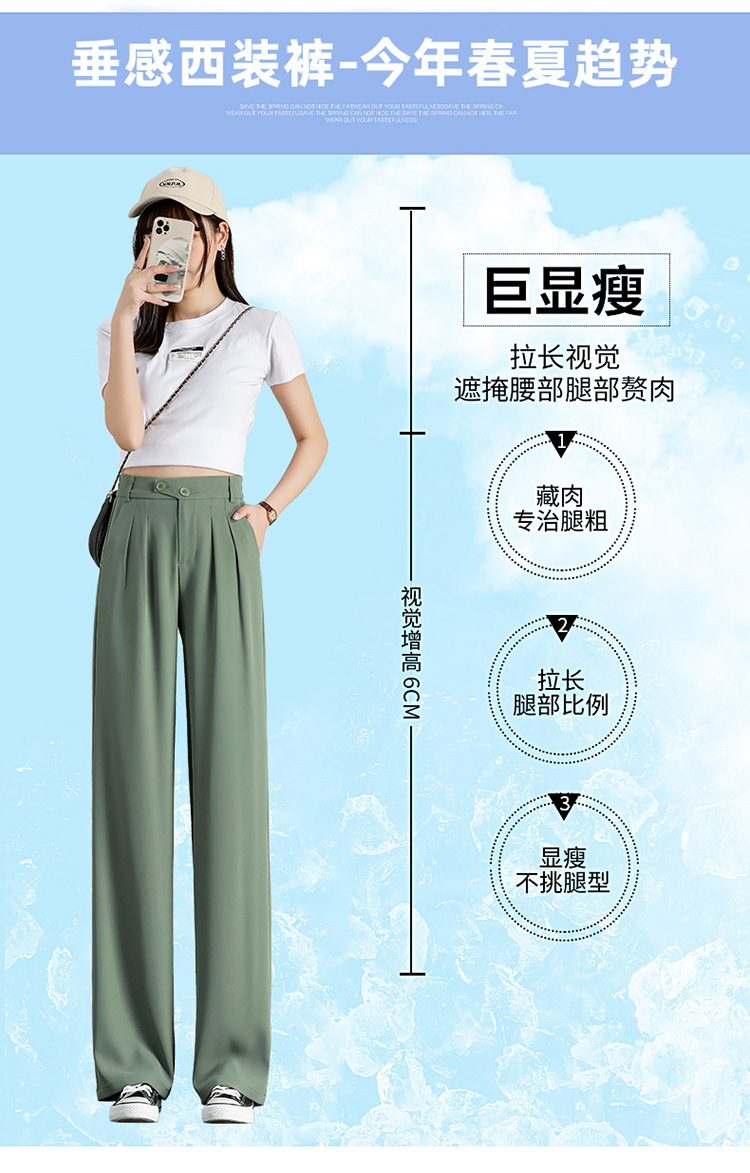 春夏新款垂感西装阔腿裤女宽松百搭直筒冰丝休闲拖地裤子详情7