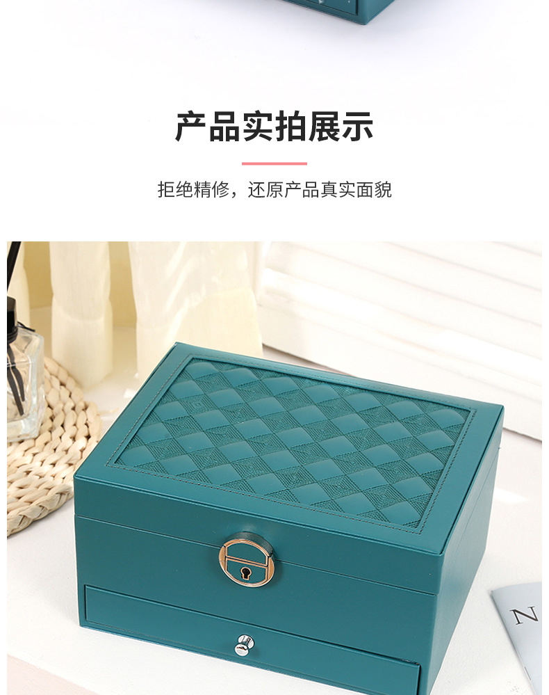 北欧爆款首饰收纳盒儿童珠宝盒亚马逊双层绒布抽屉带锁木质首饰盒详情22