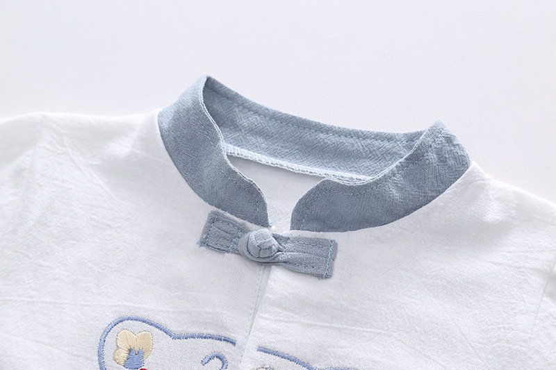Niño chino estilo han bebé algodón lino manga corta ropa de estilo nacional para niños moda nacional para niños año del tigre conjunto de dos piezas pic 6