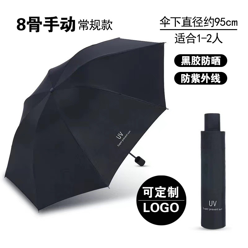 uv自动手动黑胶晴雨两用防晒伞logo制作福利礼品广告雨伞批发零售详情10