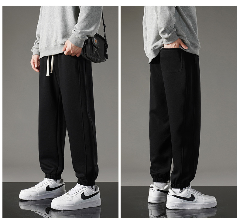 Cotton casual pants for men 2023 Spring/autumn knitted sports tapered sweatpants, loose, large-sized, fleece and thickened straight-leg pants pic 17