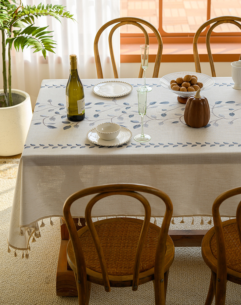 Youzhuo Nordic modern, simple, fashionable, creative, elegant and high-end cotton and linen fabric tablecloths, waterproof embroidered tablecloths, small floral coffee table fabrics, tassel cover fabrics, rectangular tablecloths pic 19