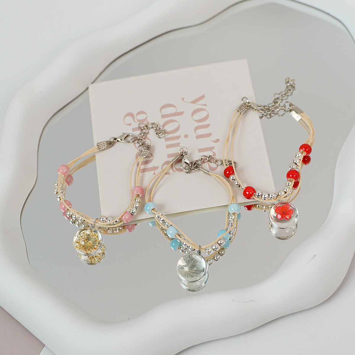 Cross-border Korean version popular and simple peach blossom bracelet, female forest style student dried flower accessories, street stall products, factory direct sales pic 5