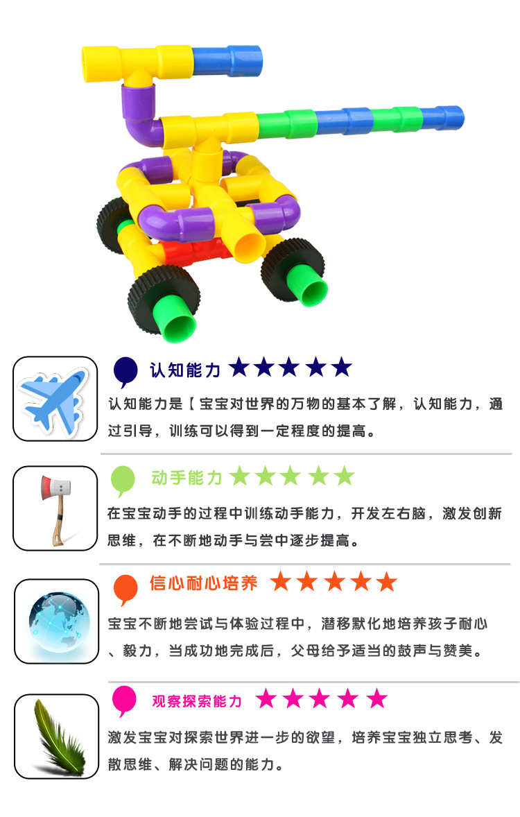 Factory direct sales of educational building blocks, pipe building blocks, DIY assembly building blocks, eco-friendly plastic toys, wholesale Hualong pic 4