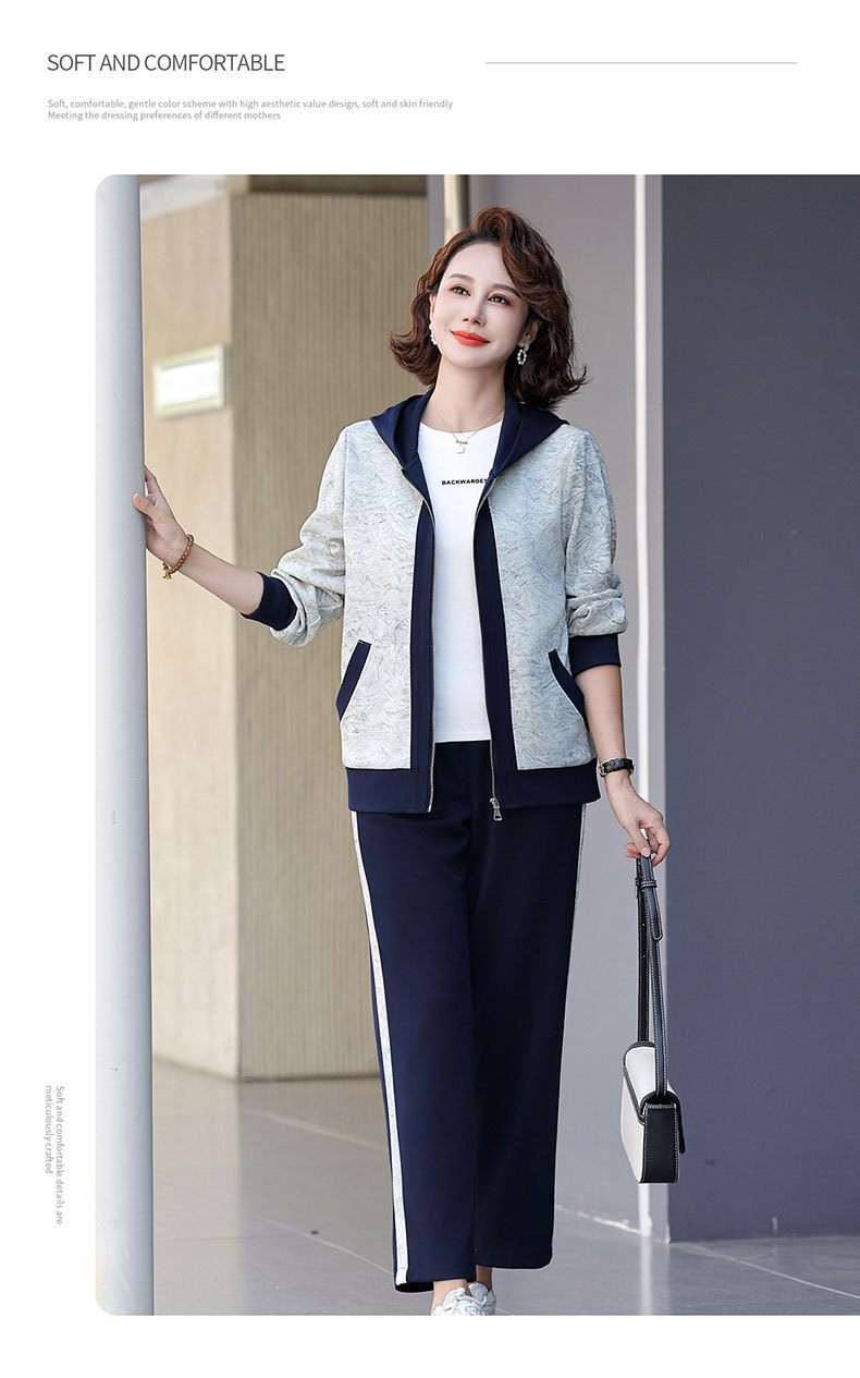 Madre de edad media otoño traje 2024 nuevo medio y viejo mujer otoño chaqueta casual abrigos moda ropa deportiva pic 14