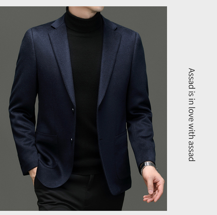 羊毛羊绒西服男高档商务休闲时尚桑蚕丝西装英伦秋冬厚款外套男装详情37
