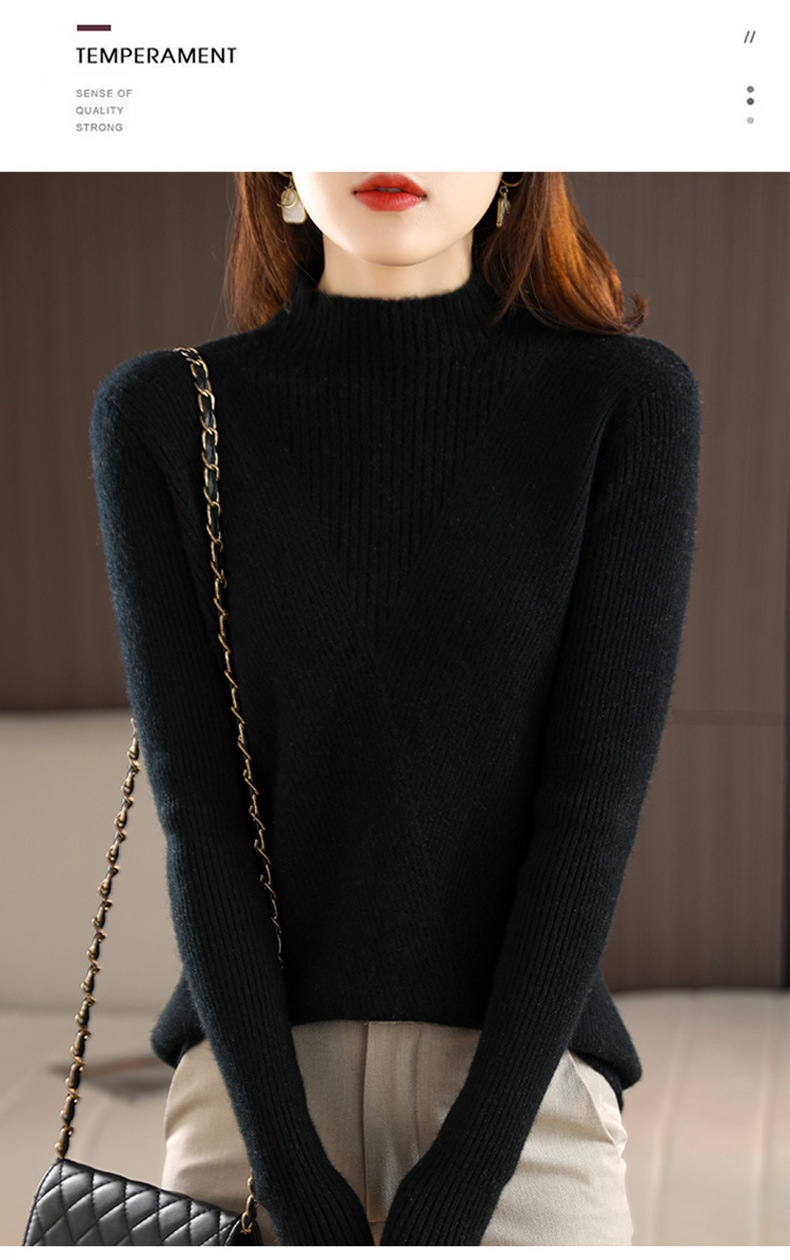 Autumn and winter stand-up collar wool core-spun yarn sweater for women, semi-high collar solid color slim fit, paired with a base layer for women 2022 new style pic 48