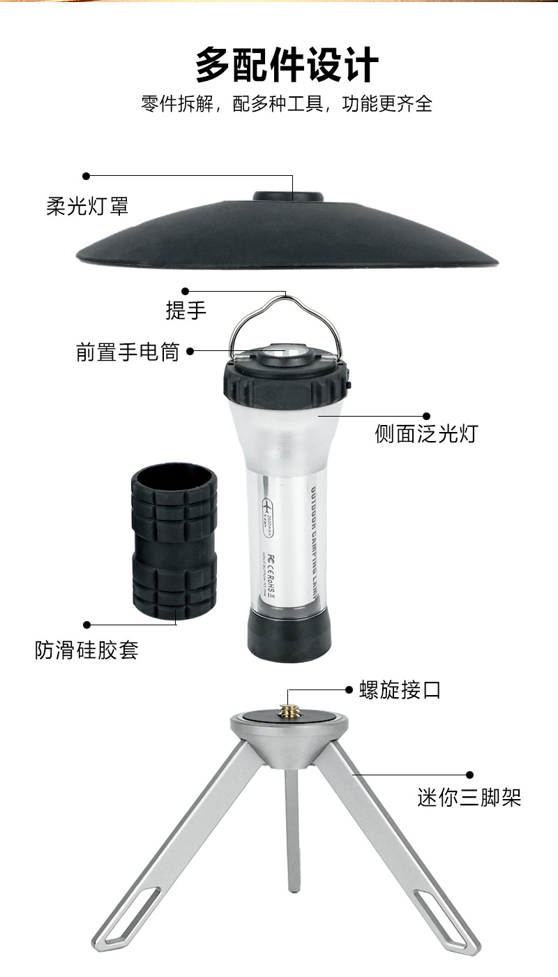 Multi-functional campsite camping lamp, retro atmosphere lamp, tent outdoor emergency USB charging led detachable flashlight pic 4