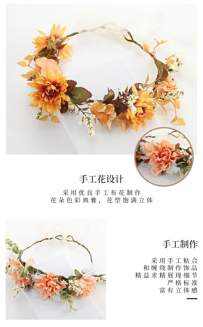 New large flower garland, Bohemian faux fabric bridal and bridesmaid headbands, headwear and hair accessories from Europe and America pic 6