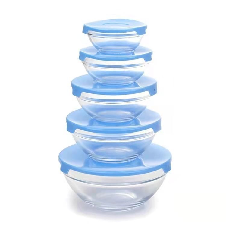 Five-piece set of glass heat-resistant and fresh-keeping bowls with LIDS, 808 bowls for food storage, salad, instant noodles, cooking, and store gifts pic 2