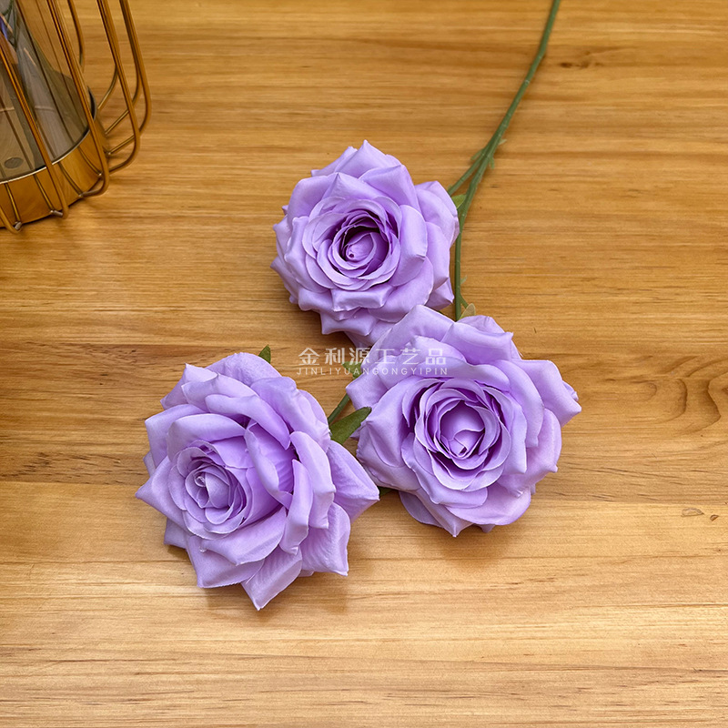 婚庆仿真花3头钻石玫瑰无叶版玫瑰花路引花材弗洛伊德玫瑰瀑布详情14