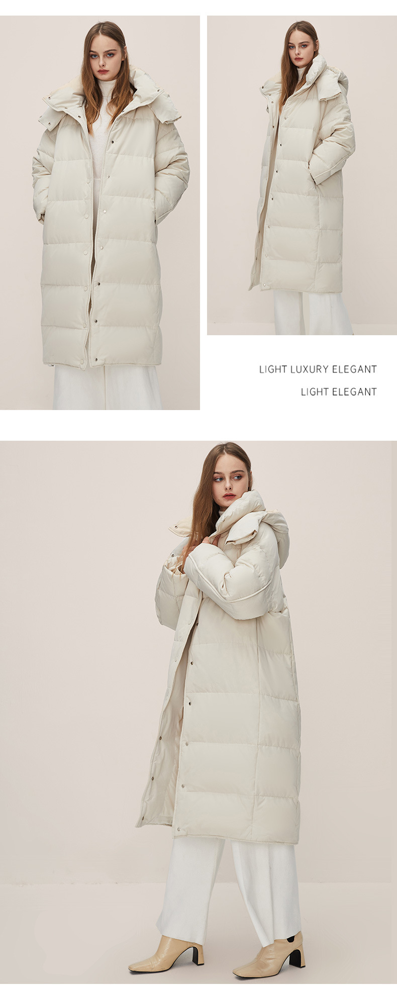 Jiazehua 2022 New 90-down quilt style down jacket for women, knee-length, loose, thick and hooded, warm for women pic 21