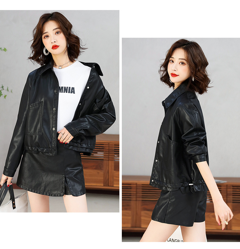 2022年新款春秋小皮衣女外套短款机车服韩版修身长袖pu皮夹克详情14