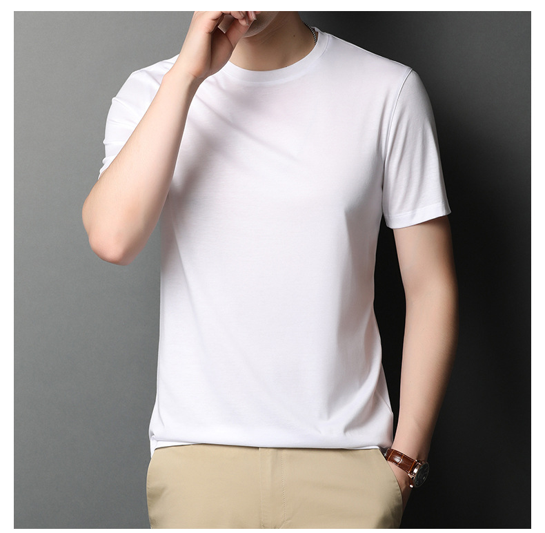 A new short-sleeved T-shirt for men made of mulberry silk in summer, with a round neck and solid color. It is a simple and thin Korean-style trendy base layer made of silk pic 39