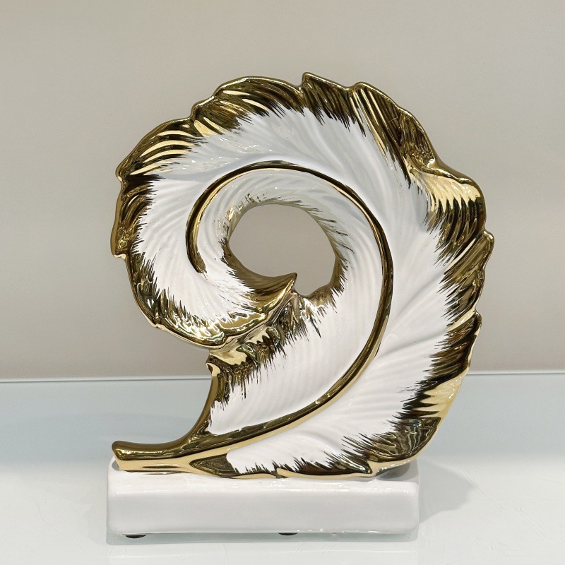 Light luxury modern style electroplated ceramic vase, high-end feather art piece, creative flower arrangement ceramic handicraft display piece pic 7