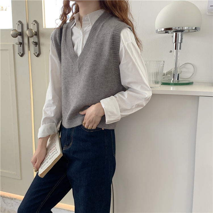 新款春秋女装洋气宽松显瘦V领毛衣外穿鹅黄色针织马甲背心详情17