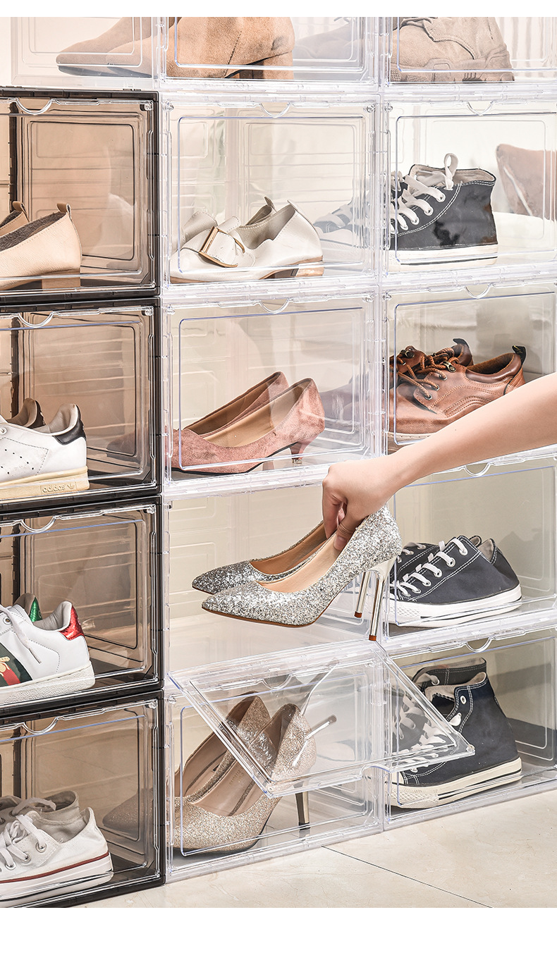 透明鞋盒亚克力鞋盒磁吸开盖侧开们鞋子包包收纳盒AJ球鞋展示架批详情12