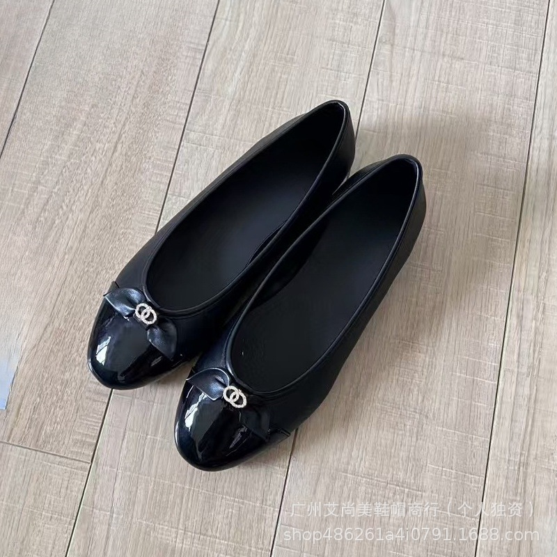 小香风蝴蝶结芭蕾舞鞋2024年新款低跟真皮拼色浅口圆头气质单鞋女详情15