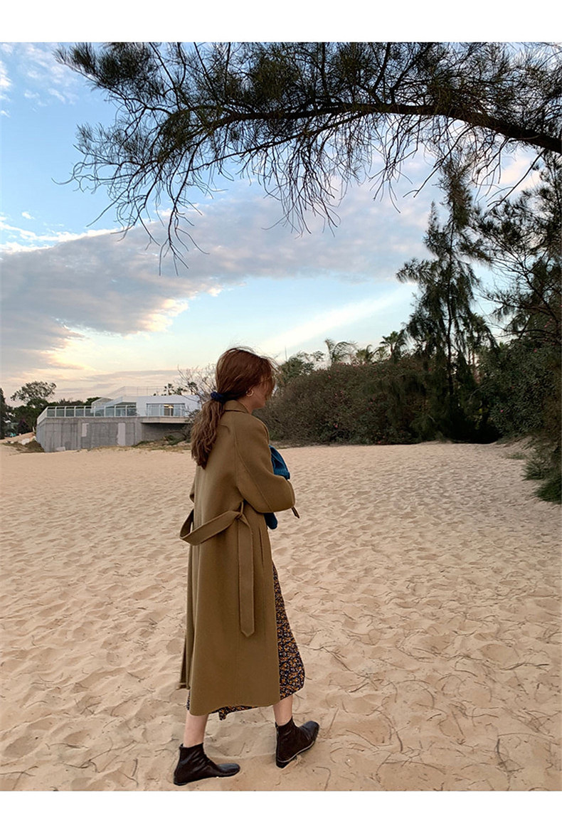 驼色毛呢外套中长款2022秋冬季韩版宽松气质双面呢羊绒呢大衣女详情12