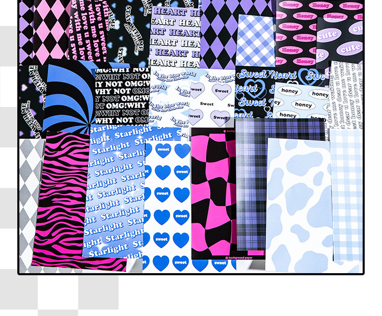 语闲无粘性素材纸 甜心电波甜酷系列可撕美式风手帐diy造景打底纸详情10