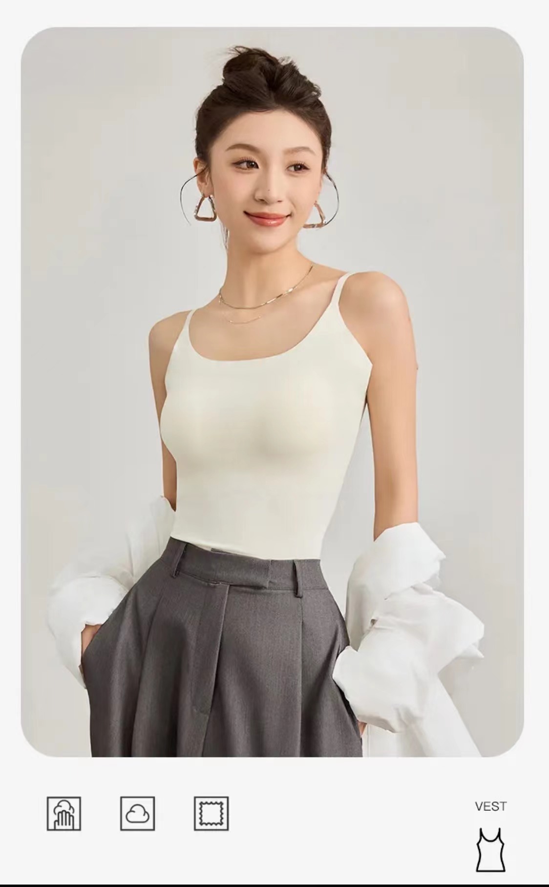 夏季爆款无痕方领吊带背心一体式固定杯带胸垫内穿外搭可调节肩带详情1