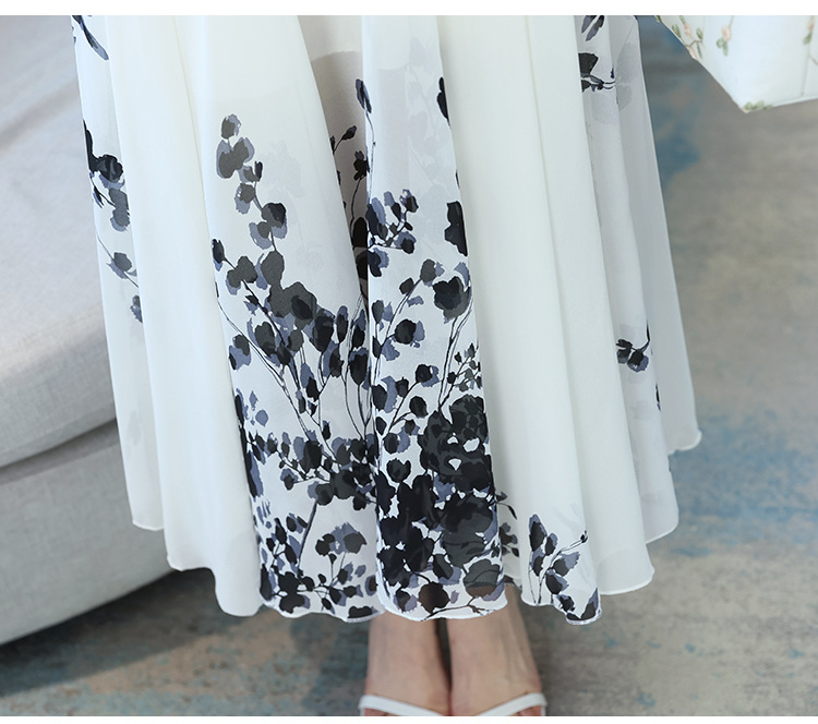 改良旗袍连衣裙女2022夏季新款时尚洋气削肩年轻款中国风水墨印花详情39