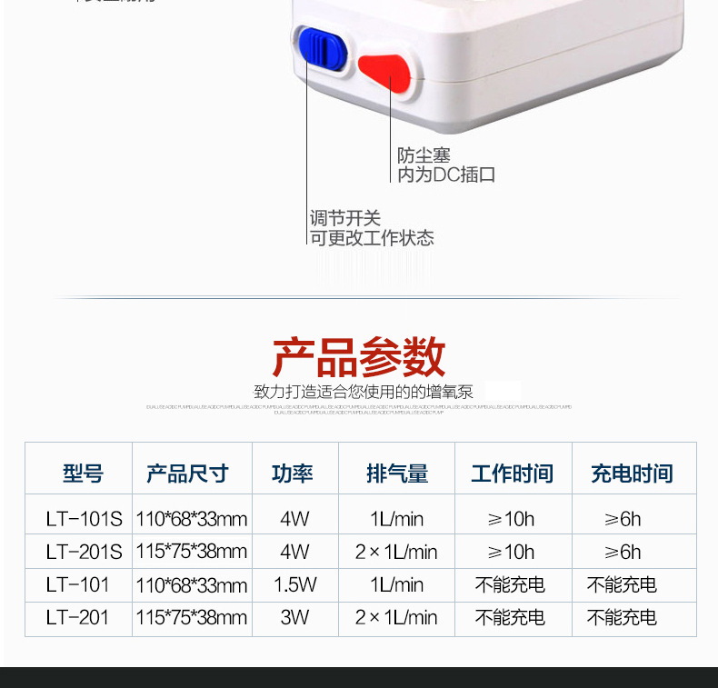 The LT USB aquarium oxygen pump for outdoor fishing is rechargeable and can be used with both AC and DC power pic 7