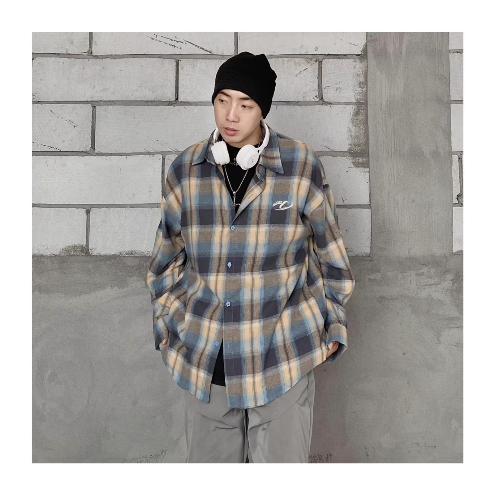 美式春秋季日系长袖格子衬衫男士韩版潮流ins网红休闲款衬衣外套详情27