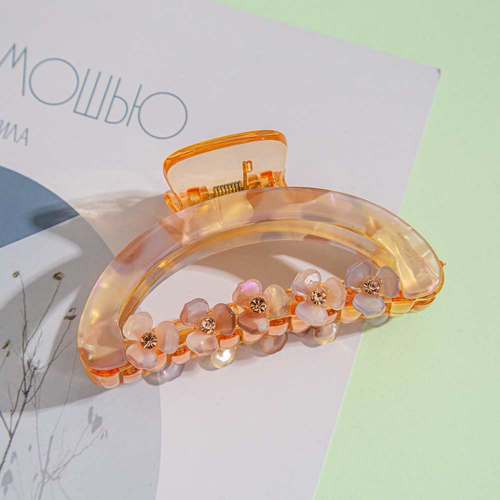 9cm medium-sized clipper flower hair clipper, three-leaf flower headwear, a new trendy diamond-encrusted hair clipper, iridesy acrylic clip pic 25