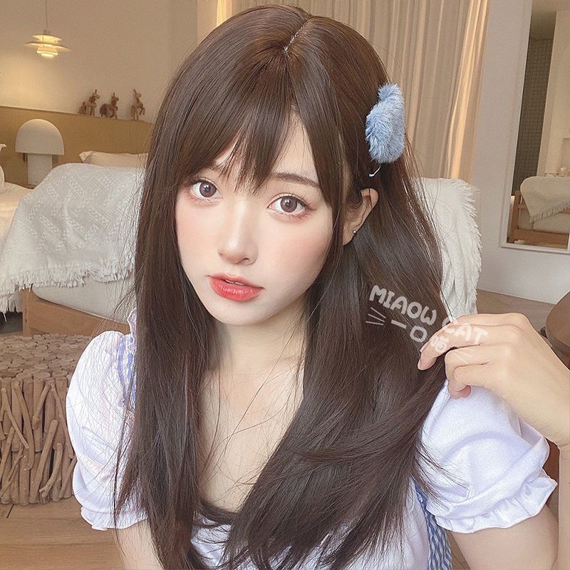 Wig for women, air bangs, medium-long straight hair, lolita full-length cosplay, medium-long hair available, full set of hair available for wholesale pic 8