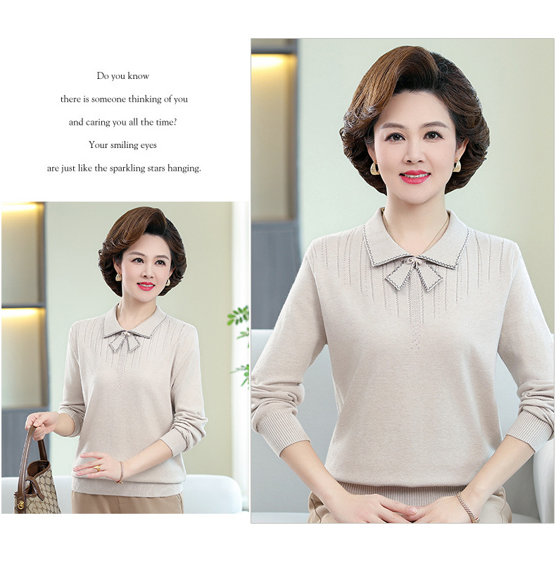 New autumn collection for middle-aged and elderly mothers: Solid color loose knitted pullover sweater with a baby collar for women. 2023 casual mom wear pic 26