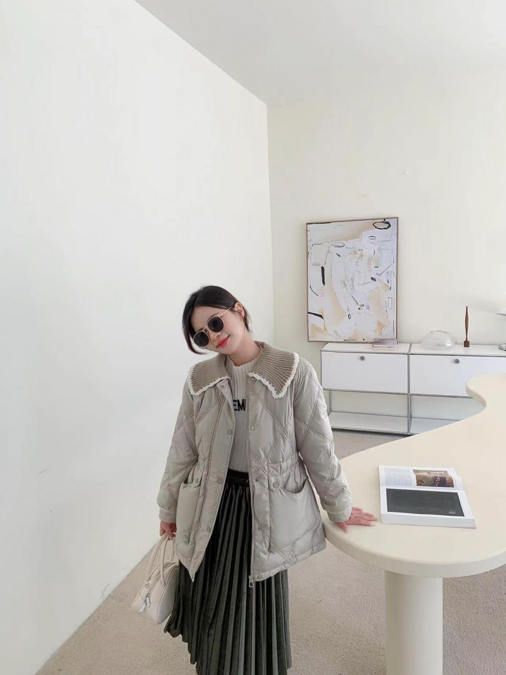 2022新款羽绒服女小香风短款韩版针织娃娃领时尚小个子冬外套潮详情34