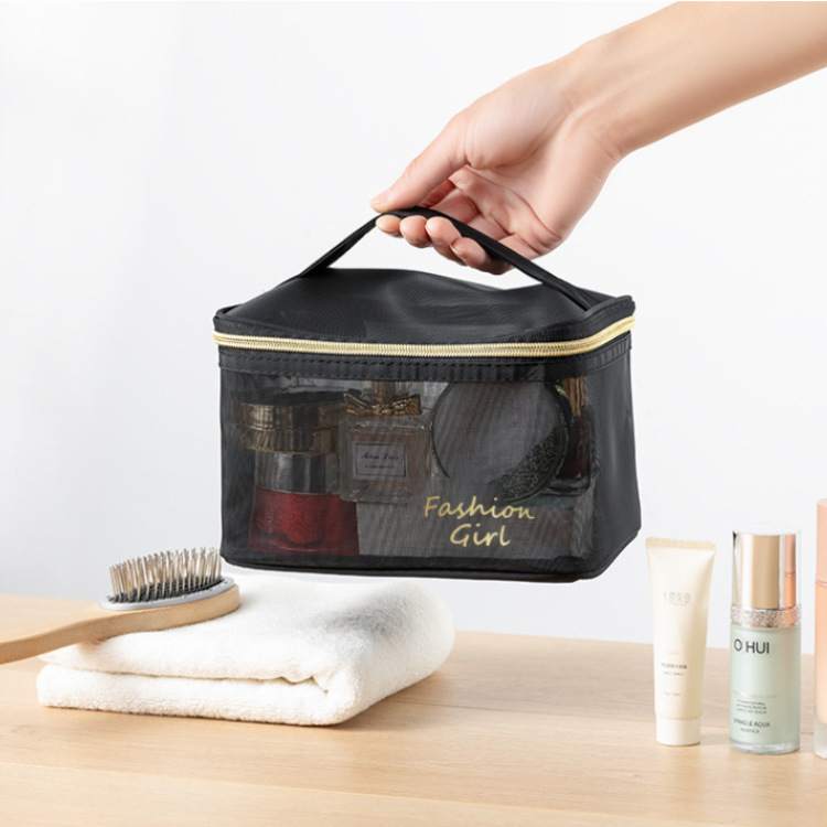 跨境现货新款手提包化妆包便携式透明大容量双层网纱洗漱收纳包袋详情25
