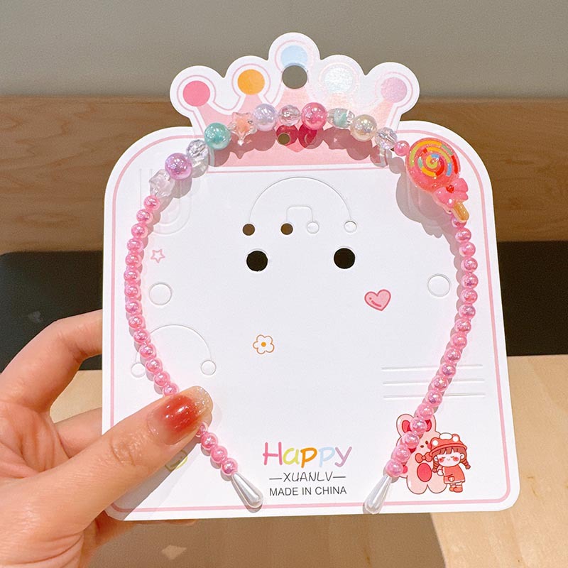 跨境新款儿童项链首饰套装炫彩串珠手链卡通发箍耳环公主女童配饰详情19