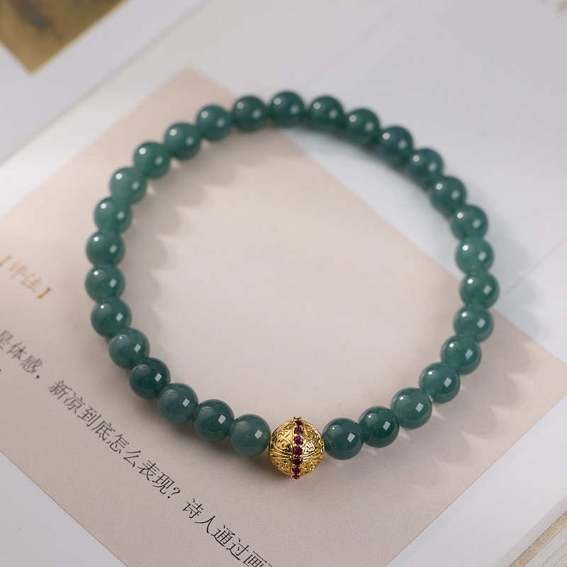 Factory source wholesale natural 6MM blue water jadeite bracelet, female chalcedony Maitreya Buddha pendant, jadeite A-grade bracelet pic 14