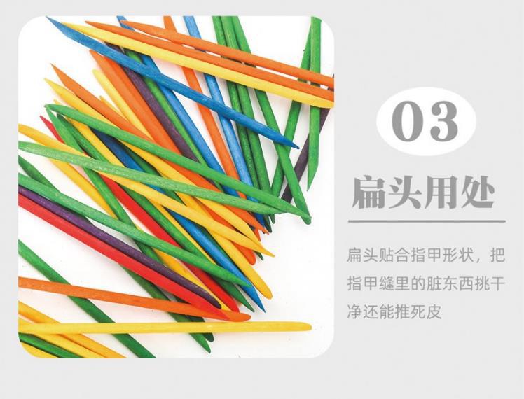 Bestsellers in foreign trade: 100 pieces per pack of nail art, colorful orange wood sticks, beauty wood sticks, dead skin push point drill, double-ended beech wood sticks pic 4