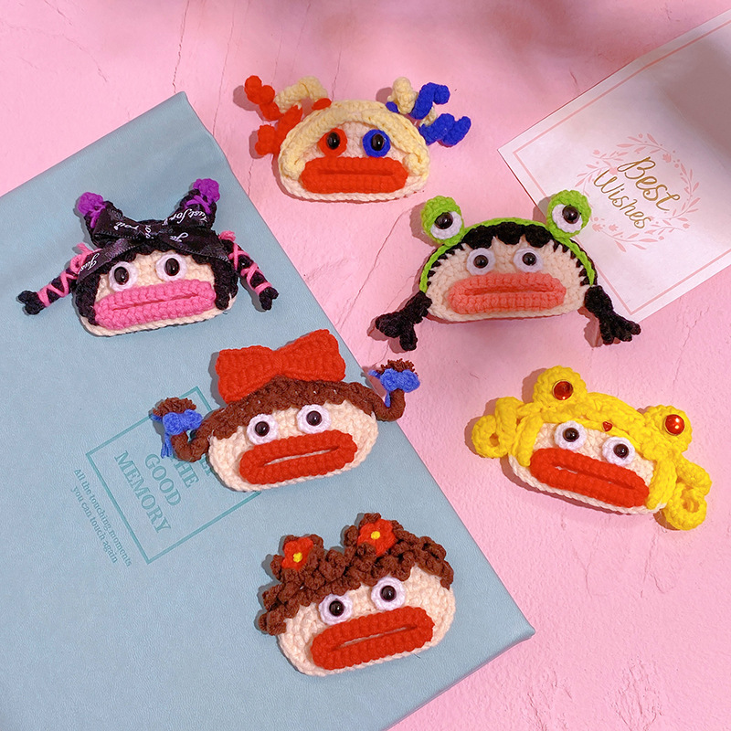 纯手工钩织毛线发夹丑萌大嘴妹搞笑发夹刘海夹搞怪发夹香肠嘴发卡详情5
