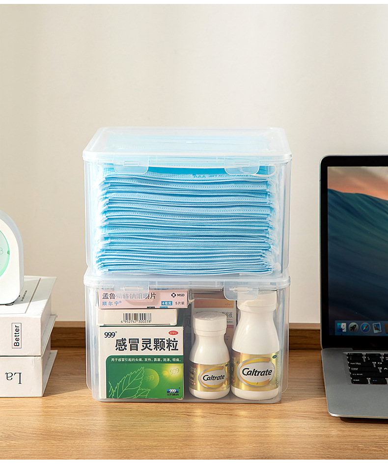 Mask storage basket, household desktop medicine box, storage box, plastic small box, miscellaneous box, stackable medicine box pic 14